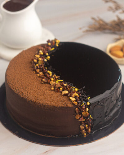 Smoked Almond praline belgian chocolate cake